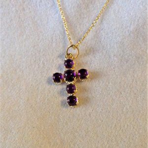 Italian Gold Gemstone Cross Pendant 18" Chain 14KGols 2.0g Amethyst - NEW